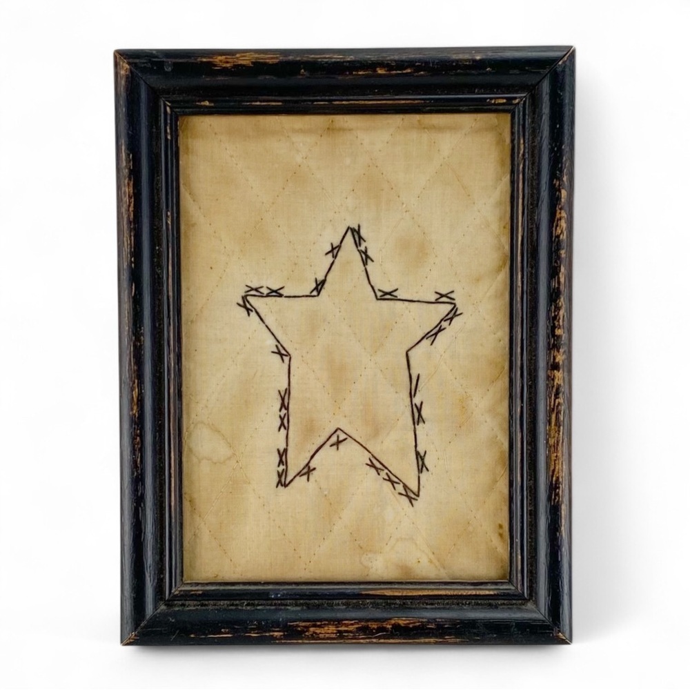 Framed Vintage Primitive Stitched Star Art Framedโ - Picture 1 of 3